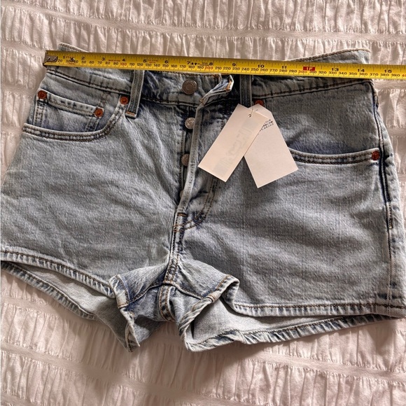 Levi's 501 Blue Jean Shorts with Raw Hem and Distressed Look - Picture 3 of 6